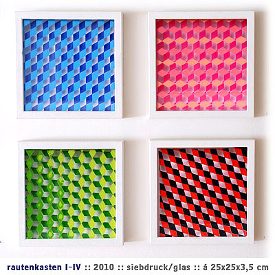 Rautenkasten, 2010, Siebdruck auf Glas